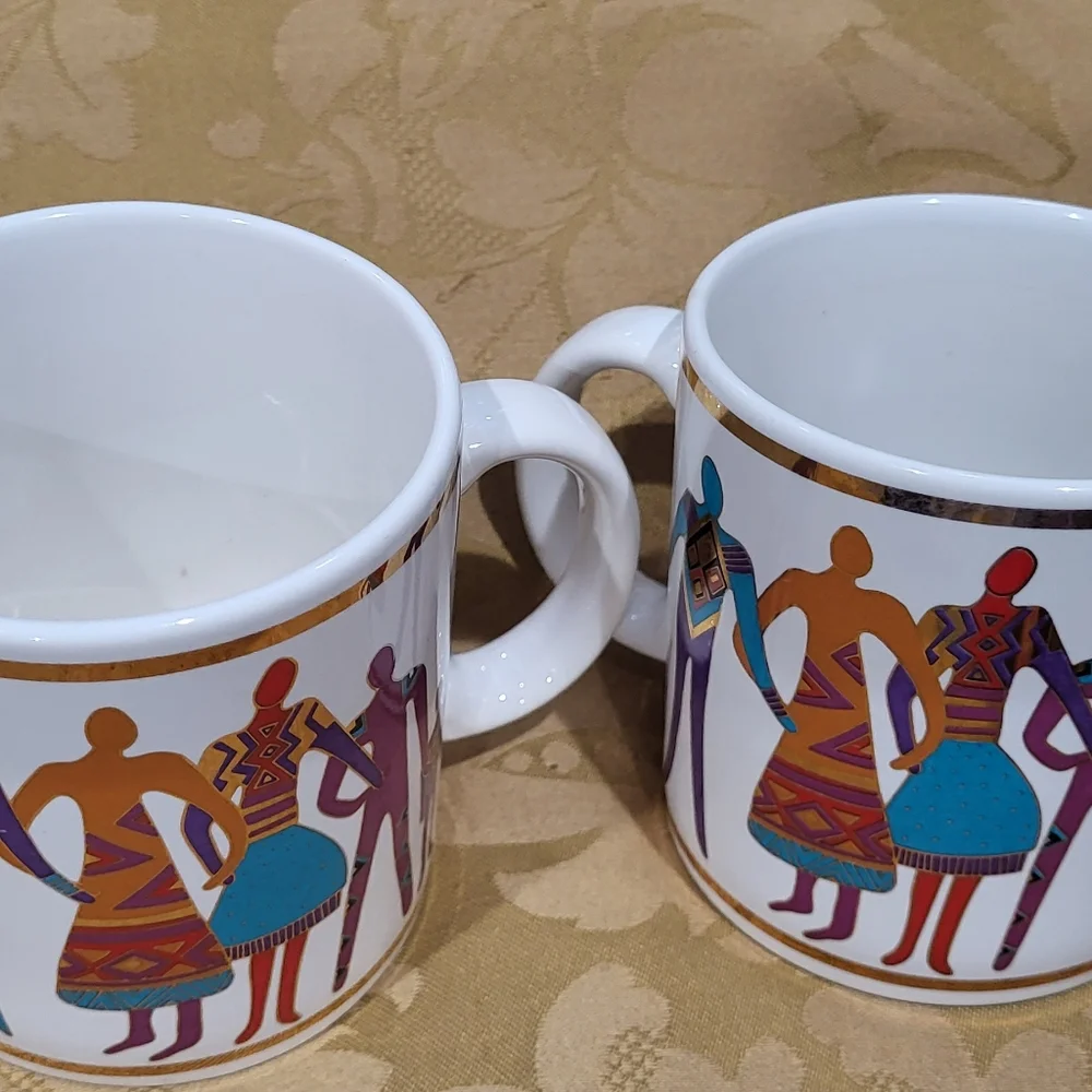 Laurel Burch Vintage 1992 The Art of Human Being 18K Gold Set Of 2 Mugs